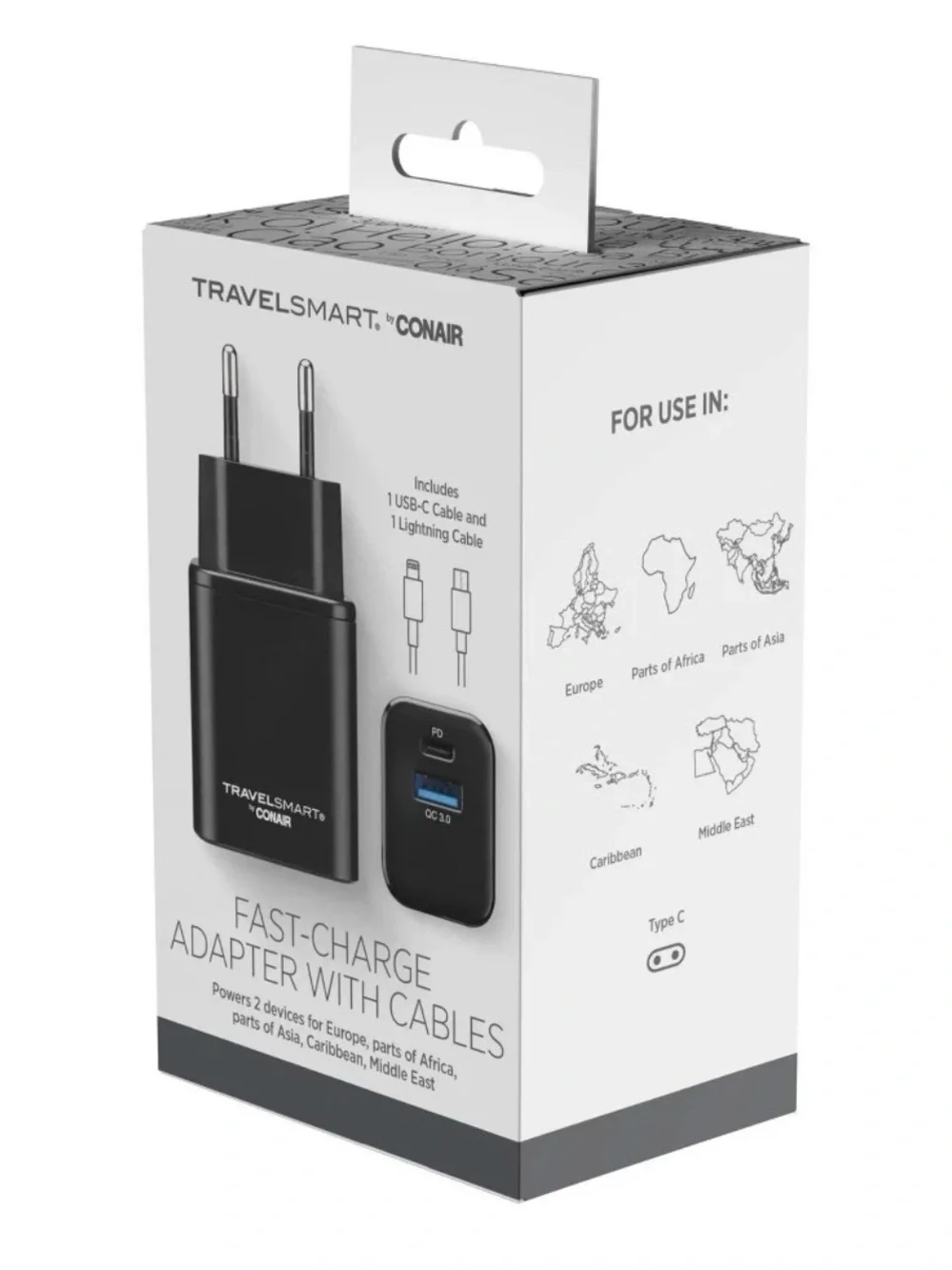 CONAIR Travel Smart USB Quick Charge Power Adapter Converter Dual Port Friendly